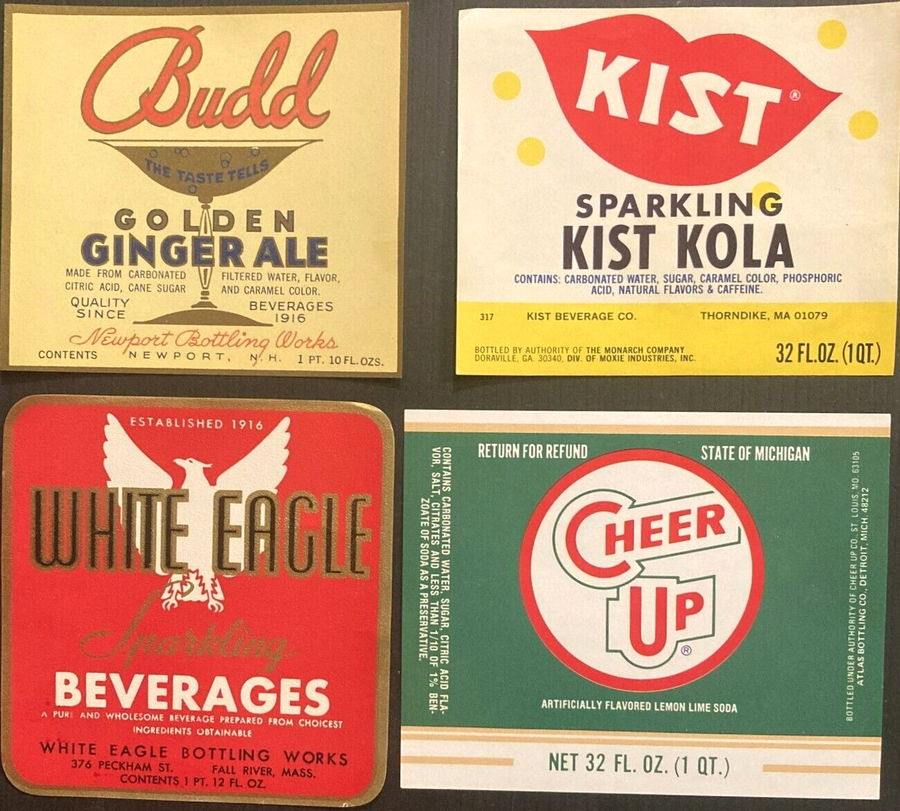 Vintage Lot of 12 Soda/Juice Labels Various Brands, Mr. Cola, White Eagle - NOS