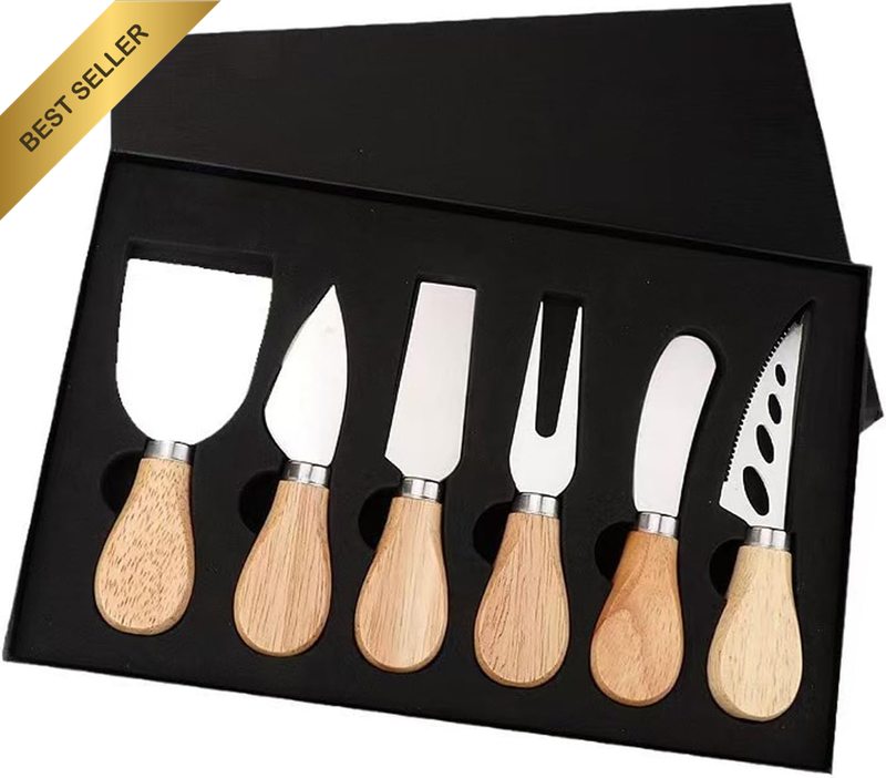 6 Piece Set of Oak Handled Cheese Kniveswooden Handle Cheese Knife Set for Charc