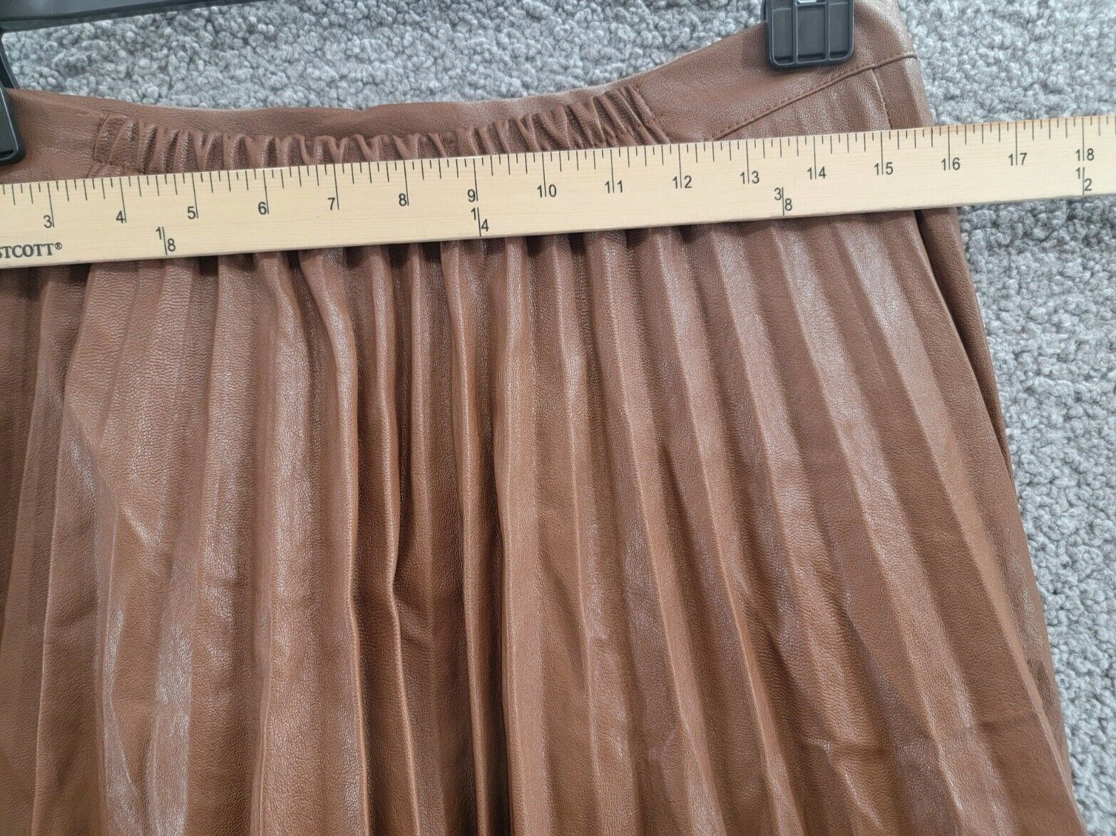 Gracia Faux Leather Long Pleated Skirt Womens XL Brown Elastic Waist Zip Closure - Picture 5 of 15