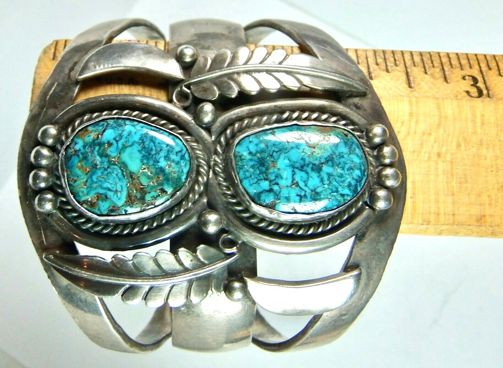 Navajo Native American Gem Swirl Kingman Turquoise Silver Cuff Bracelet 67 Grams