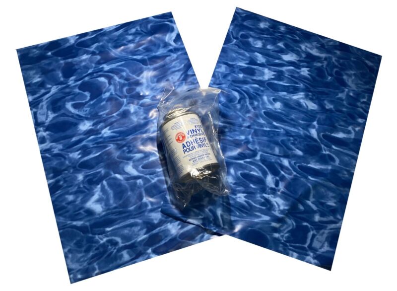Swimming Pool Vinyl Liner Repair Kit 2 Patch W/glue 1 Ft X 8" Swirl Wave