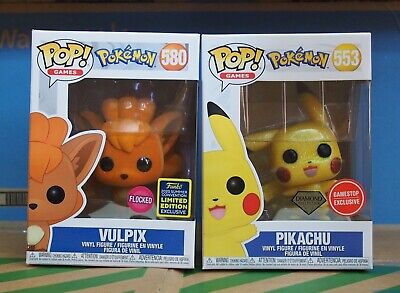 Funko Pop! Pokemon lot - #580 flocked Vulpix and #553 diamond Pikachu