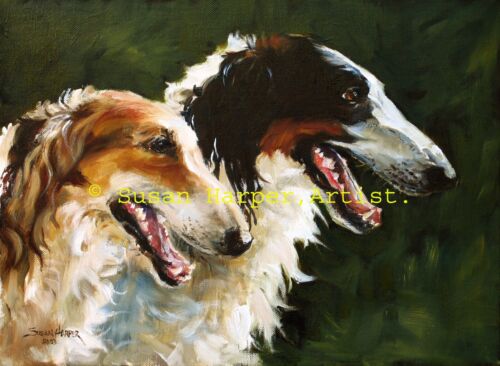 Borzoi Signed Dog Print by Susan Harper Unmounted