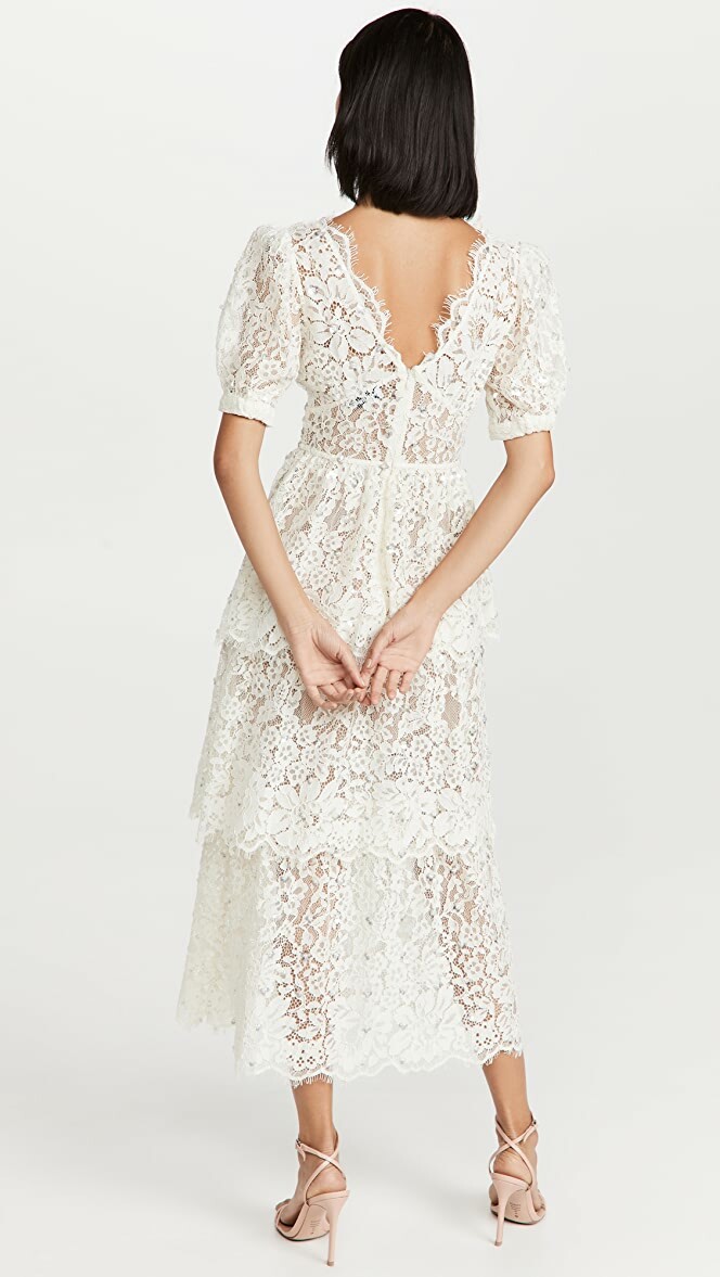 Pre-owned Self-portrait Self Portrait Cream Embellished Tiered Dress In Ivory