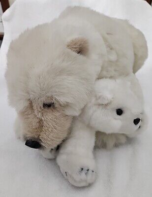 Vintage 1999 Discovery Channel White Polar Bear & Cub 20  Plush Stuffed Animal