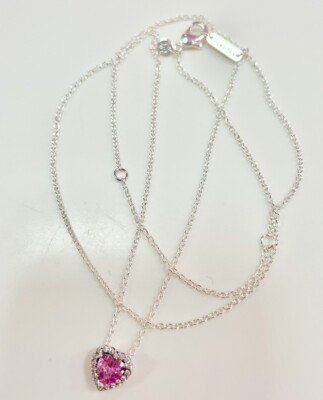 Silver 925 Elevated Pink Heart Necklace