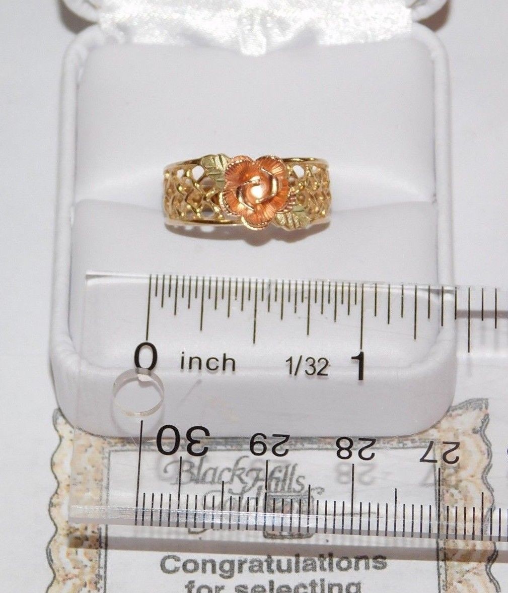 Black Hills Gold 10 kt 12 kt Large Coleman Rose Leaves Lattice Ring Size 8 1/4