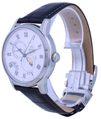 Pre-owned Orient Classic Sun Moon Phase White Dial Automatic Ra-ak0008s10b 50m Mens Watch