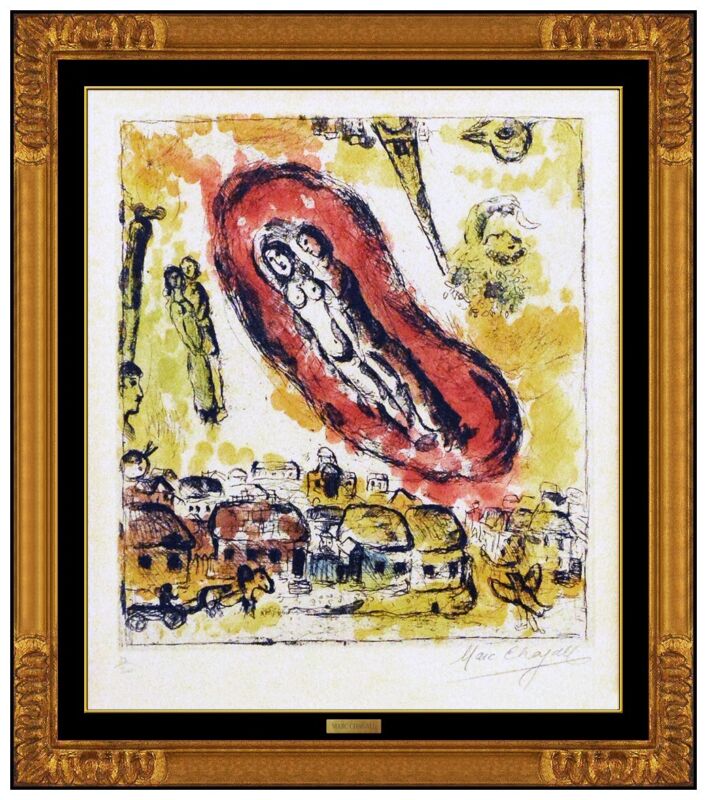 Marc Chagall Original Hax Signed Etching Aquatint Le Nuage Aux Amourex Framed