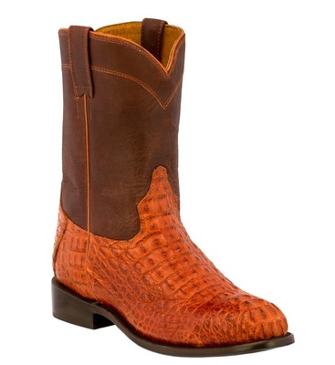 Pre-owned Western Mens Cognac  Boots Crocodile Hornback Skin Real Leather Cowboy Roper In Brown