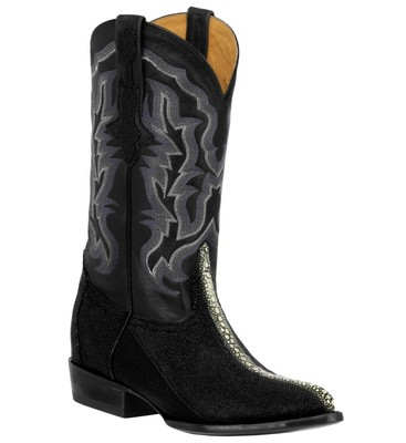 Pre-owned J Toe Row Stone Mens Black Stingray Exotic Skin Western Cowboy Boots
