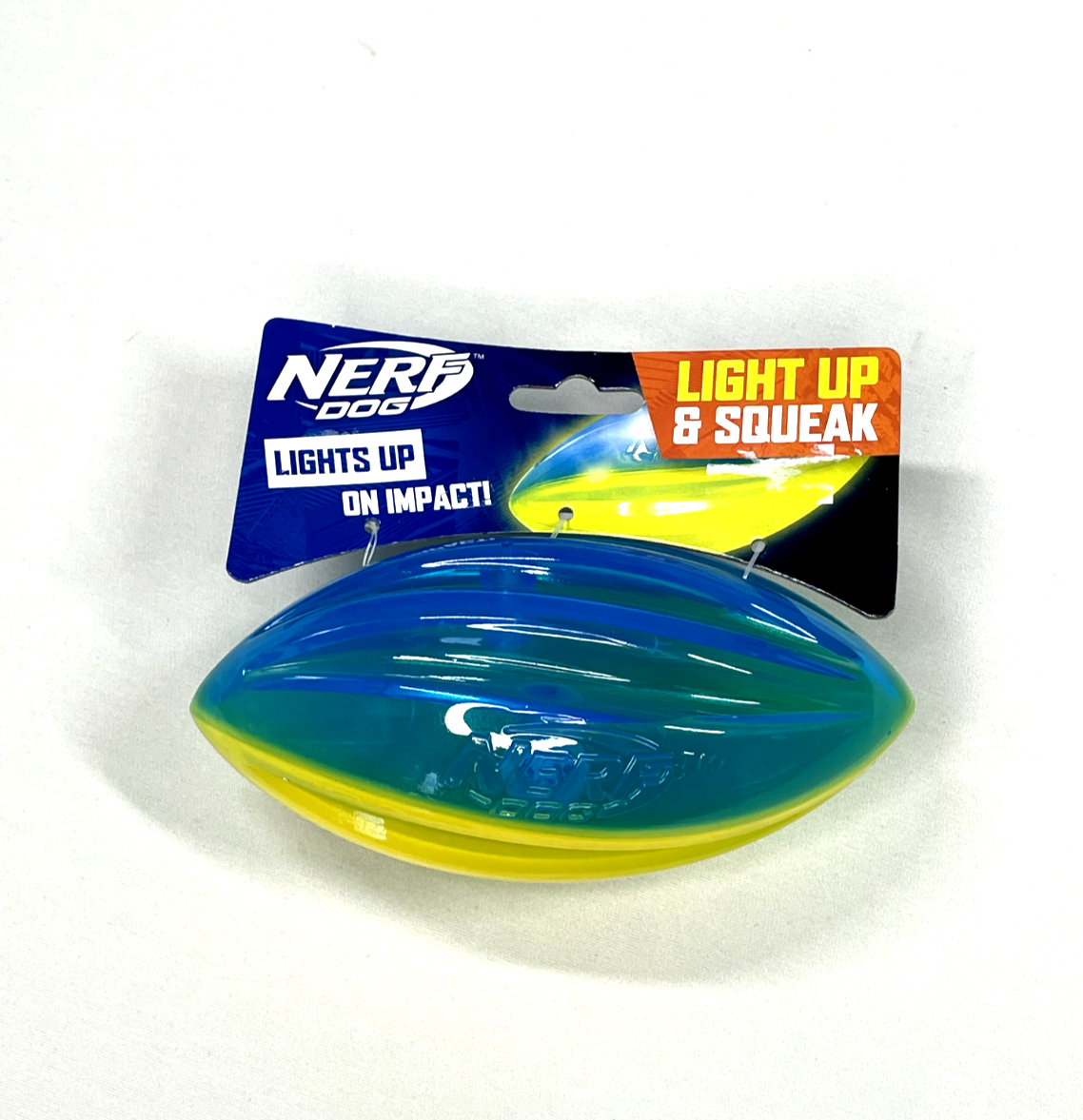 NEW Nerf Light Up Blue & Green Football Fetch Dog Toy