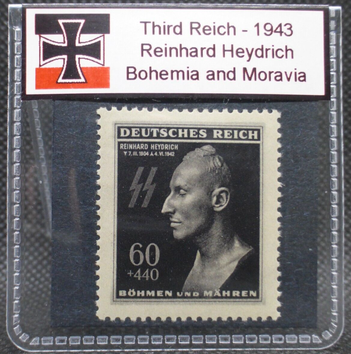 Nazi Germany WW2 Stamp 1943 Reinhard Heydrich Death Rare Bohemia Moravia