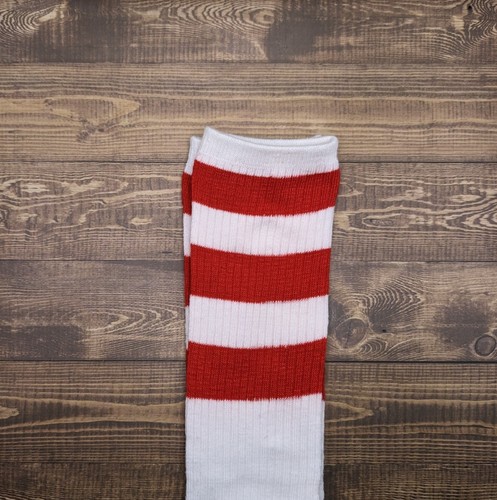 Knee Socks - White with Red Stripes
