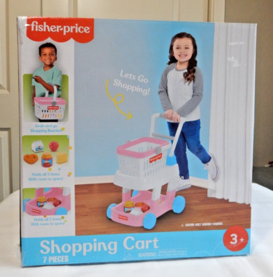 Fisher Price Pretend Play Shopping Cart Pink Color Grab-And-Go Basket 7 Pcs New
