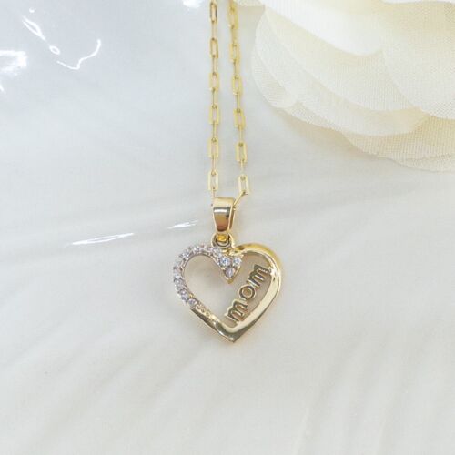 Solid 14K Yellow Gold MOM Heart Charm/Pendant, New - Picture 10 of 12