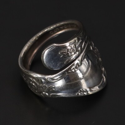 VTG Sterling Silver - WM A ROGERS Flower Spoon Handle Bypass Ring Size 5.5 - 4g
