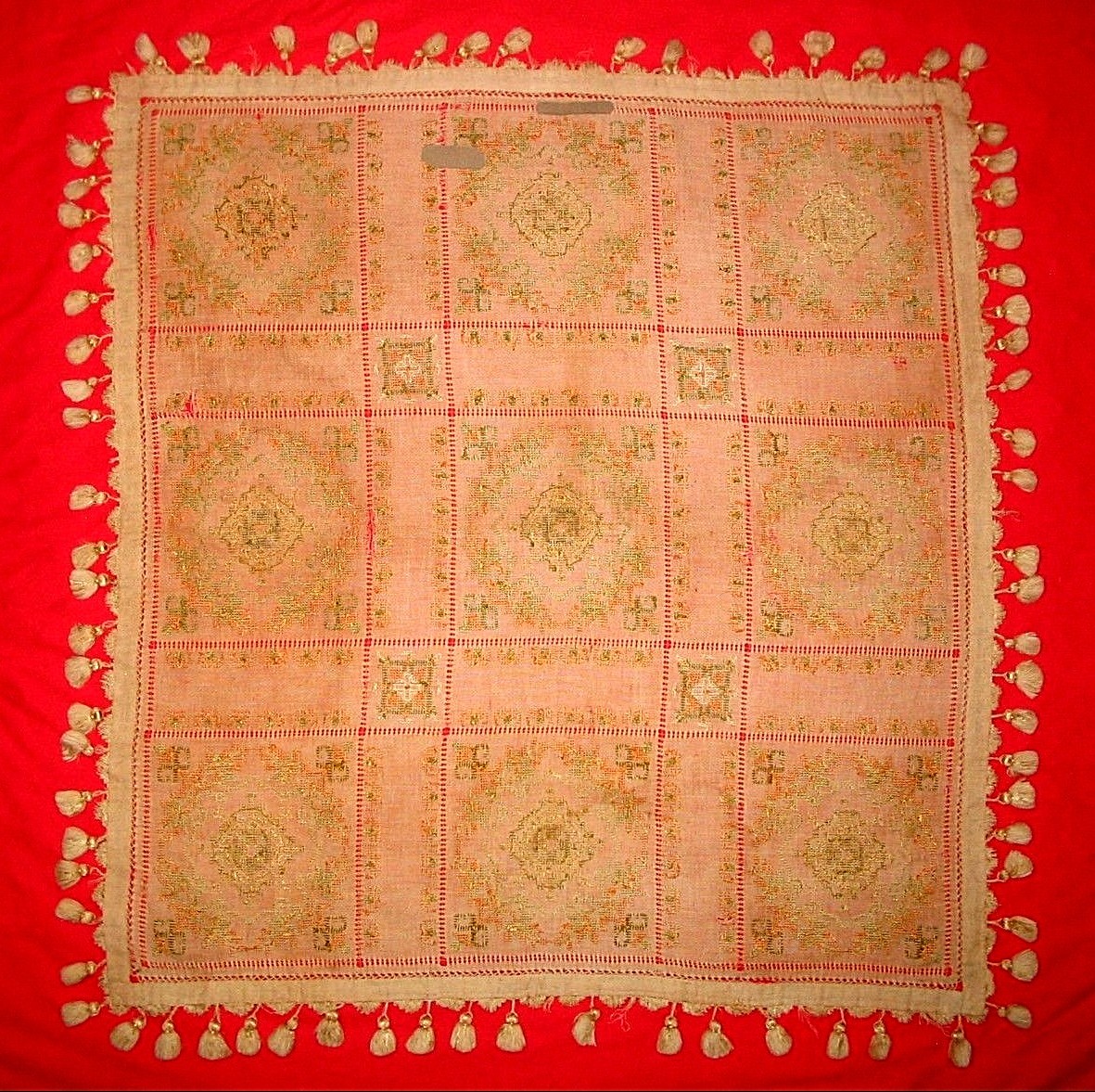 Antique Dutch Frisian Needlework Table Scarf rare early 1800's