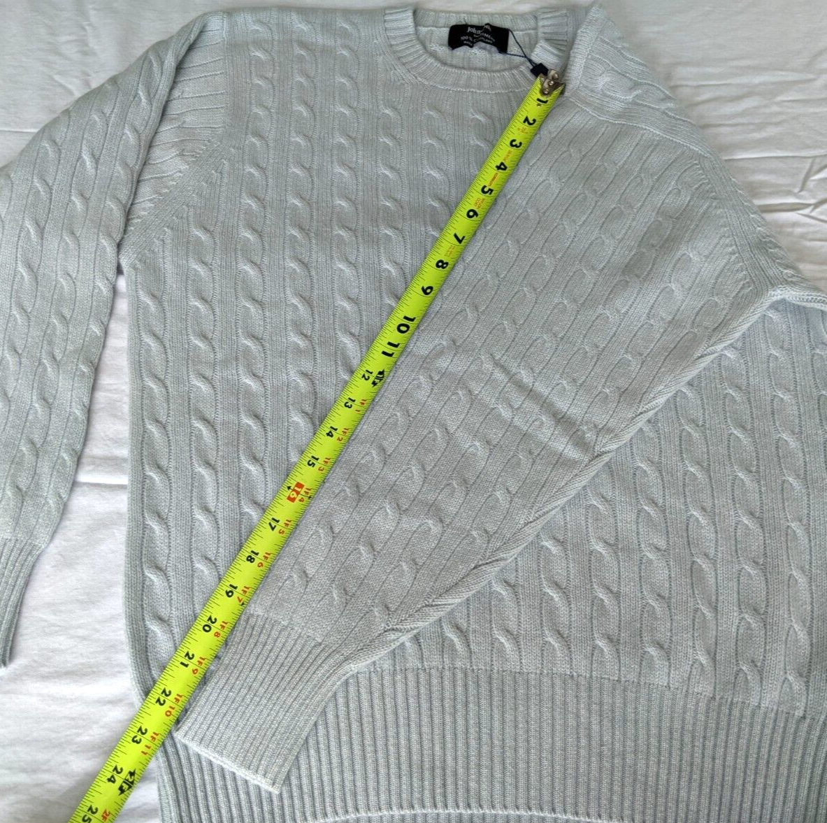 Pre-owned Johnstons Of Scotland 2 Ply Cable Rib Cashmere Sweater Men L $575.00 Orig. In Pale Pale Blue