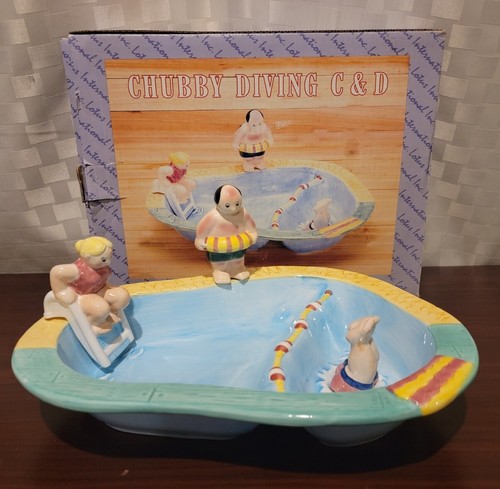 Chip Dip Ceramic Swimming Pool Bowl Chubby Diving Party Dish