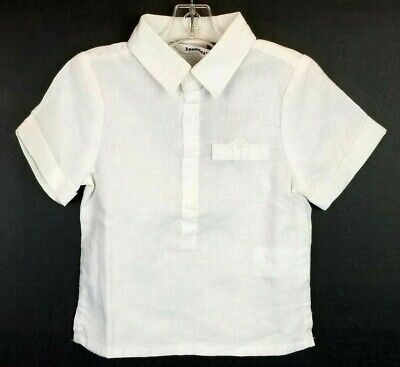 3pommes White Button Down Linen Boys Shirt Size 12M