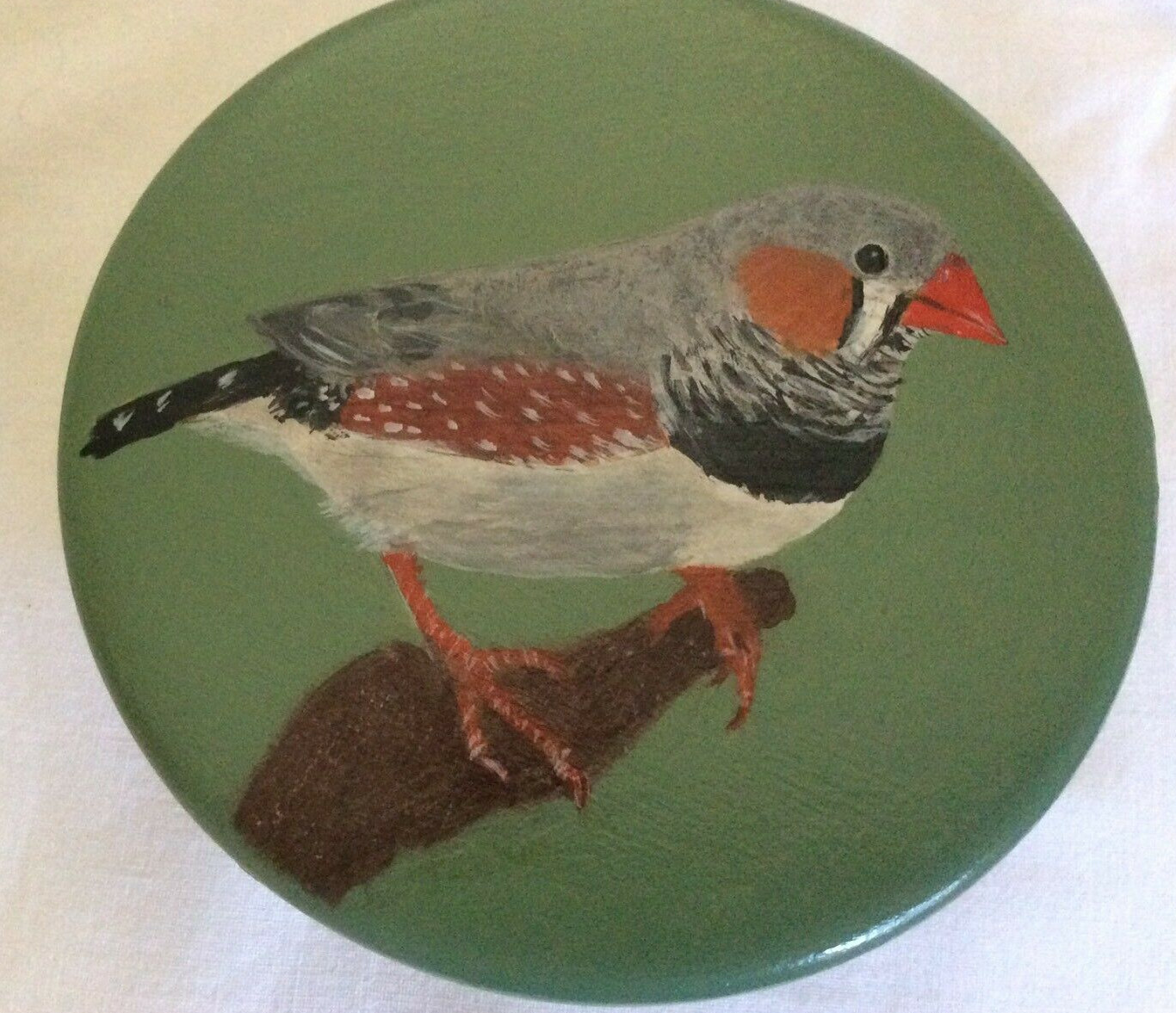 Hand Painted Lid With Finch Bird
