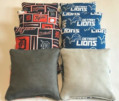 DETROIT TIGERS & LIONS CORNHOLE BEAN BAGS SET OF 8 STICK AND SLICK