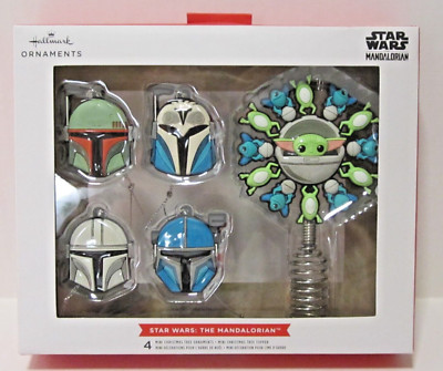 MINIATURE Hallmark Star Wars The Mandalorian Tree Topper and Ornaments Set 5 B39
