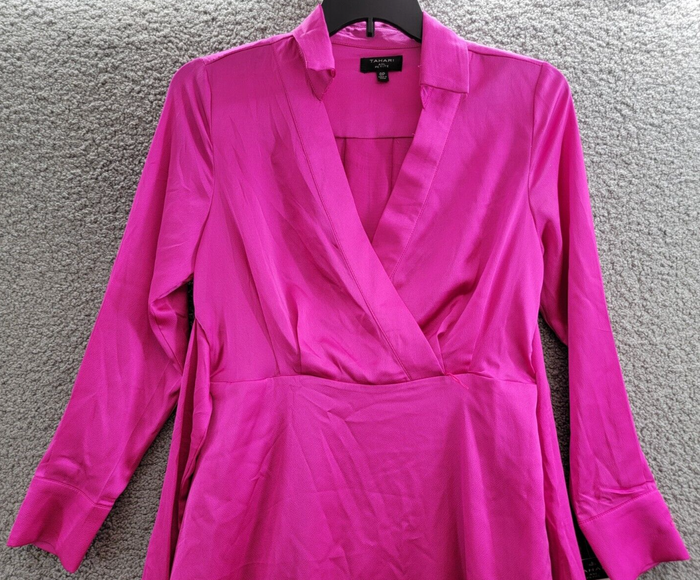 Tahari ASL Petite Collared V-Neck Side-Tie Midi Dress Women's 8P Shocking Pink~ - Picture 3 of 18