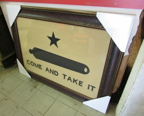 Framed Come and Take It Gonzales Texas Flag Aged Rustic 42