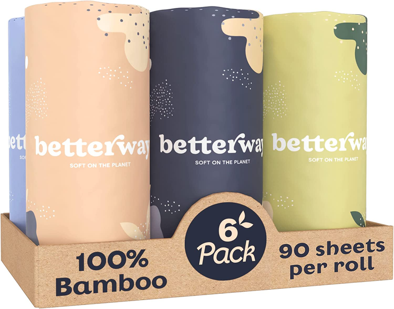 Bamboo Paper Towels - 6 Rolls 2 Ply - Plastic Free Disposable Kitchen Paper