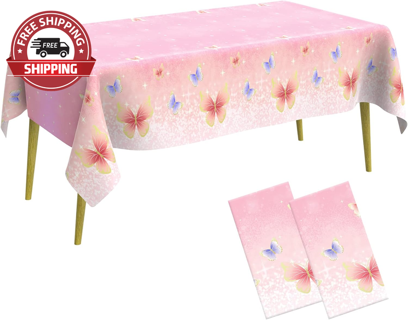 2 Pack Disposable Butterfly Tablecloth Spring Pastel Butterfly Plastic Table Cov