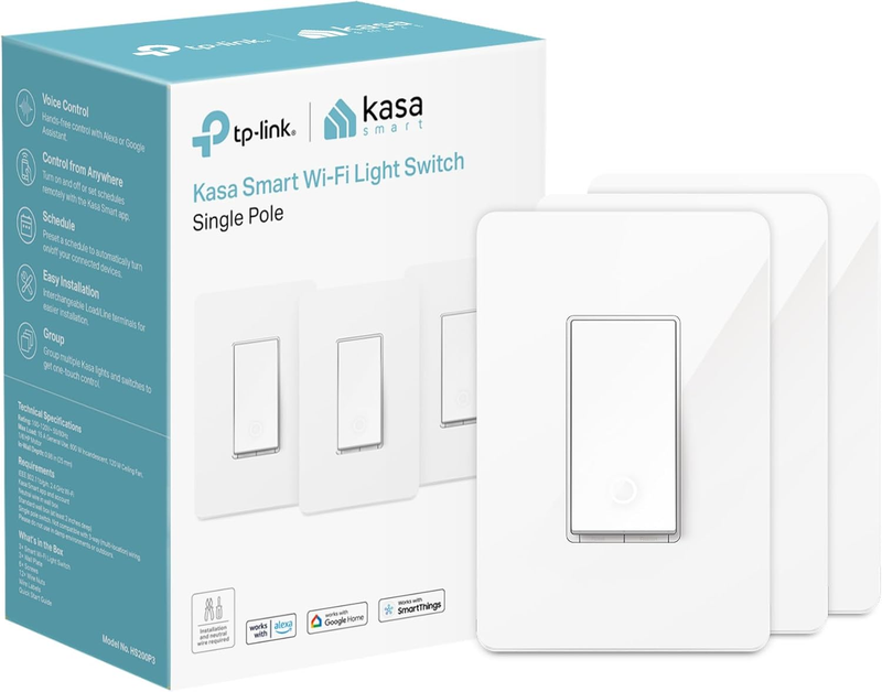 Single Pole Light Switch by TP-Link (HS200P3) - Neutral Wire and 2.4GHz Wi-Fi Co