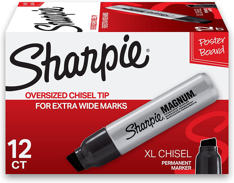 SHARPIE Magnum Permanent Markers, Chisel Tip, Black, Pack of 12