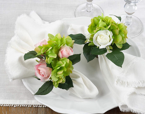 SARO LIFESTYLE NR429.P Collection Rose Hydrangea Napkin Rings Set of 4, 6