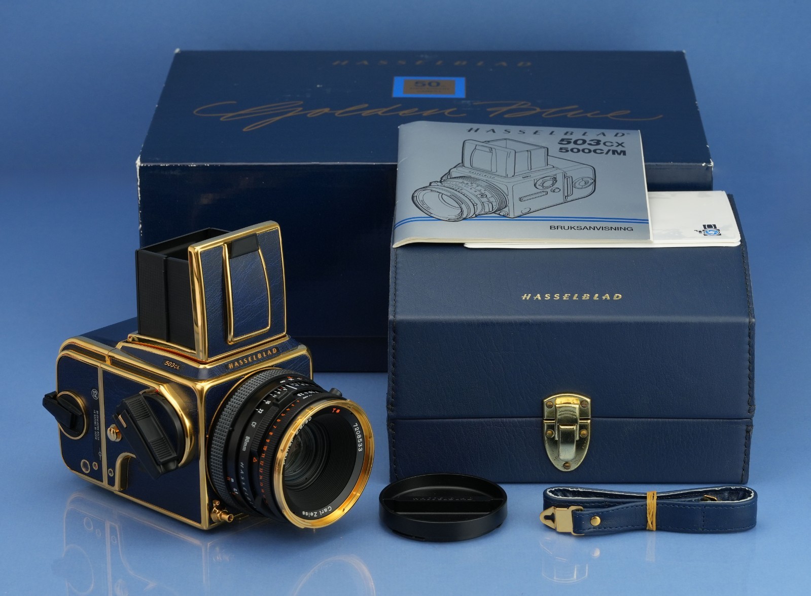 趣味・スポーツ・実用 Hasselblad The Camera System 50 Years HASSELBLAD 503CX 50TH GOLD GOLDEN BLUE SUPREME CAMERA +80mm