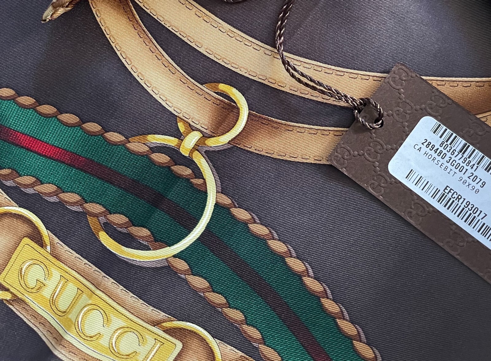 Pre-owned Gucci Unisex  Silk Wrap Logo Print Horsebit Equestrian Brown Beige Scarf