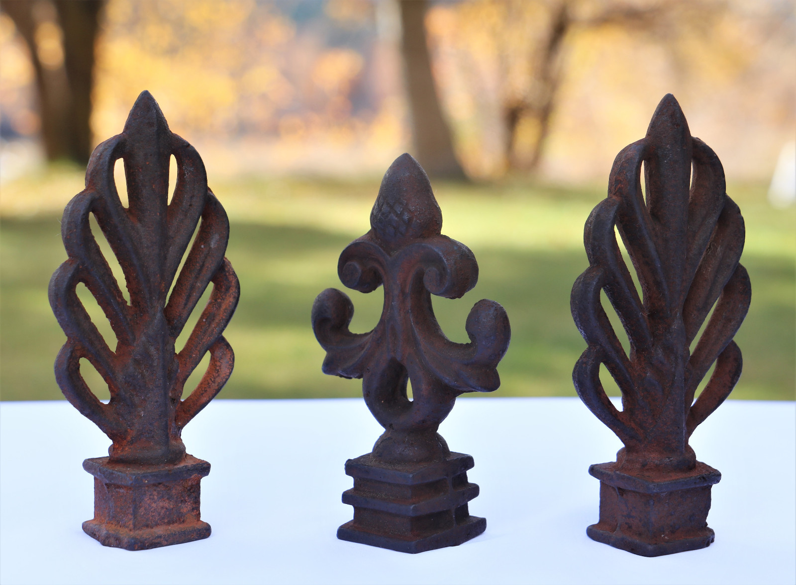 3 Antique Cast Iron Architectural Salvage Fence Post Cap 5