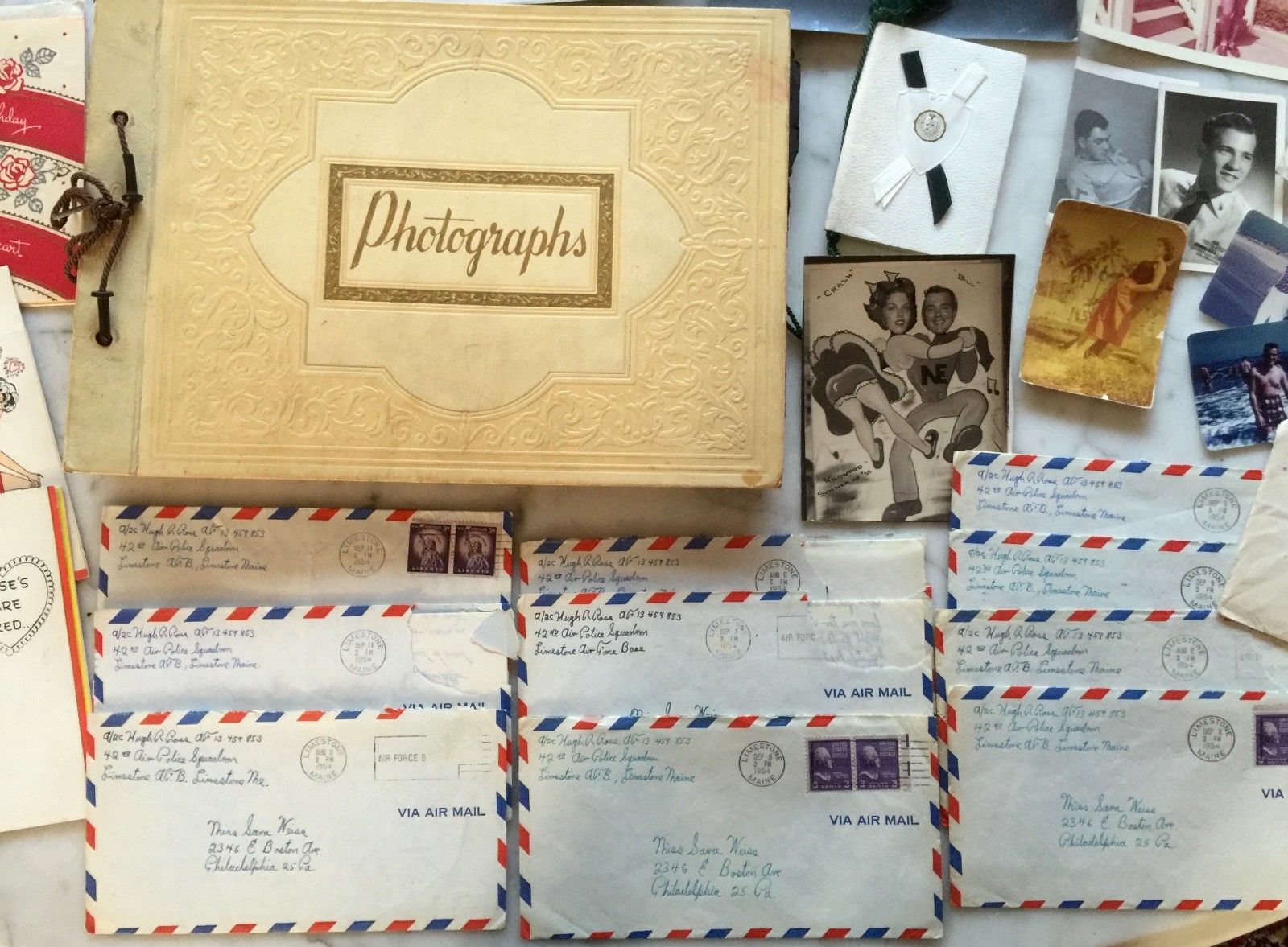 LOT Vintage Scrapbook w 82 Photographs~11 LOVE Letters~6 LOVE Cards 1950s RESQUE