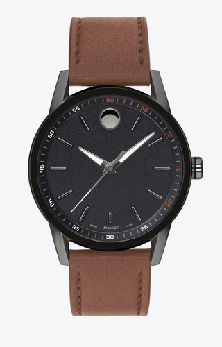 Pre-owned Movado Brand  Men's Museum Sport Cognac Leather Strap Watch 0607224