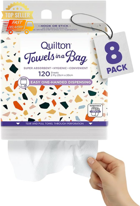 2-Ply Paper Towels 8-Pack, 120 Sheets, Easy Dispensing, Strong & Absorbent