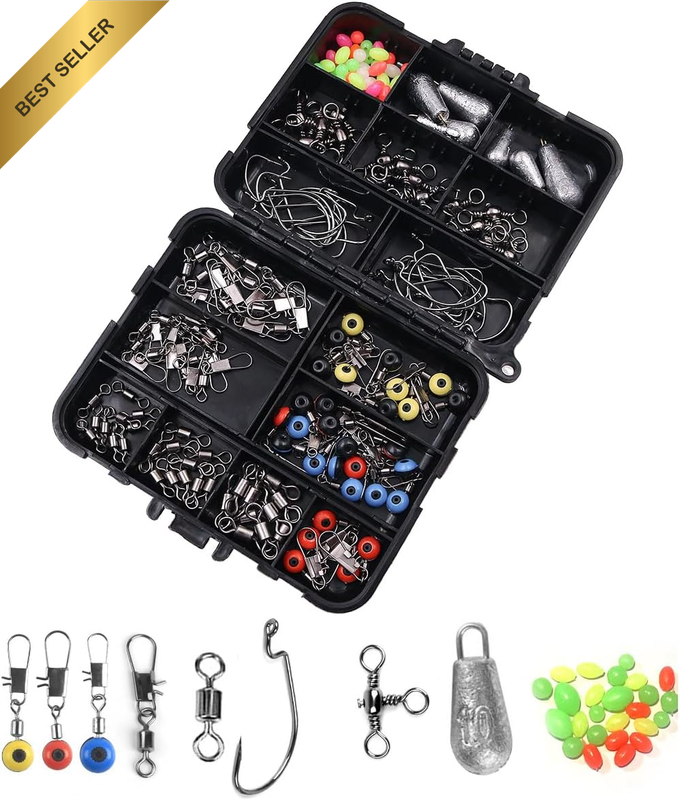 160-Piece Fishing Accessories Kit - Lure Sea and Rocky Fishing Set Box with Swiv