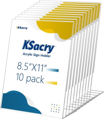 10 Pcs Acrylic Sign Holder 8.5*11inch Slanted Back Sign Holder, acrylic display