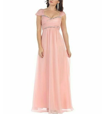 *MayQueen* Blush Pink Gown, Size 8 RRP£120 Sequin Cross-Front Prom/Evening Dress
