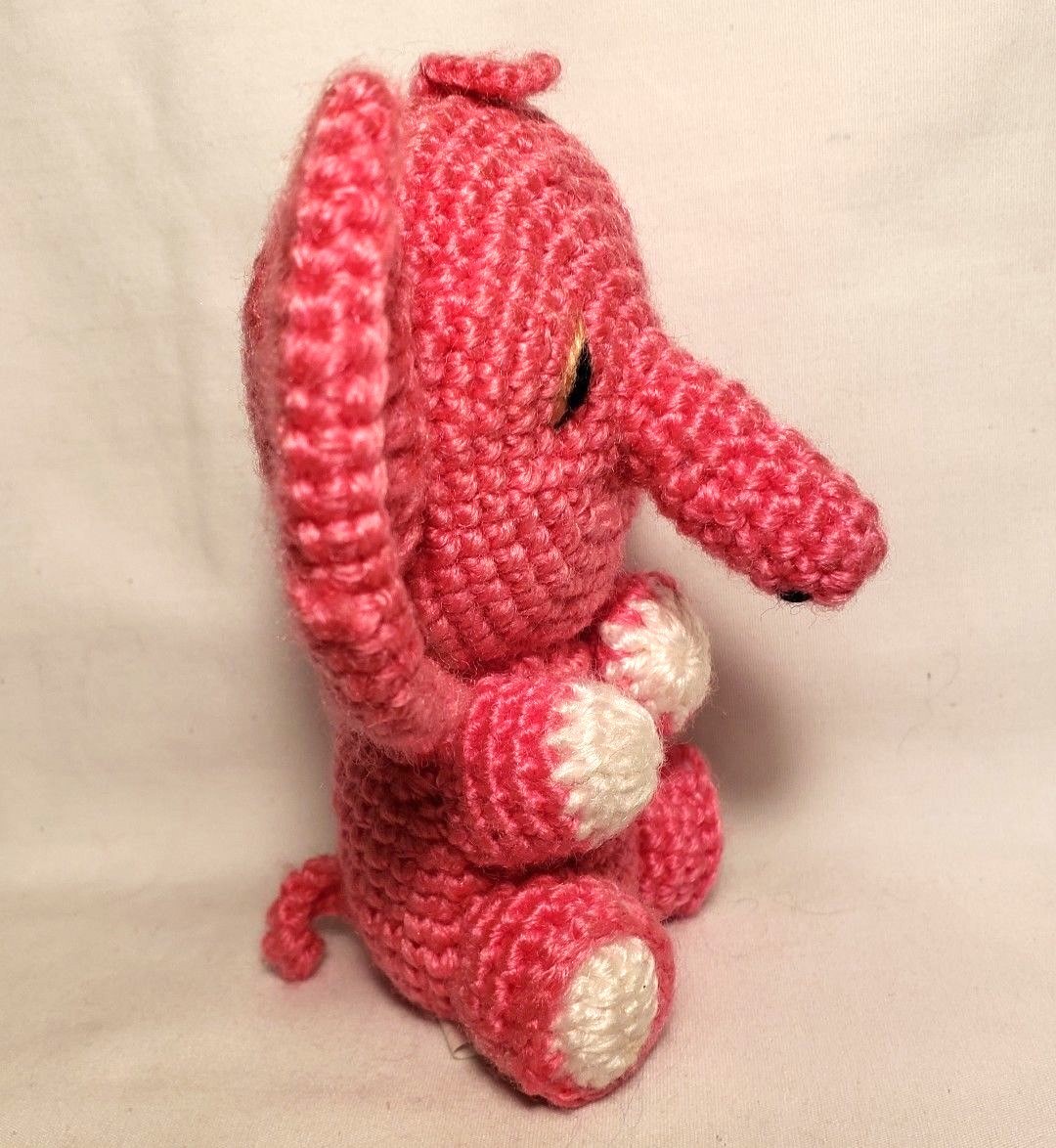 VTG KAMAR Pink Elephant Crochet Plush Stuffed Toy made by hand n KOREA Ornament
