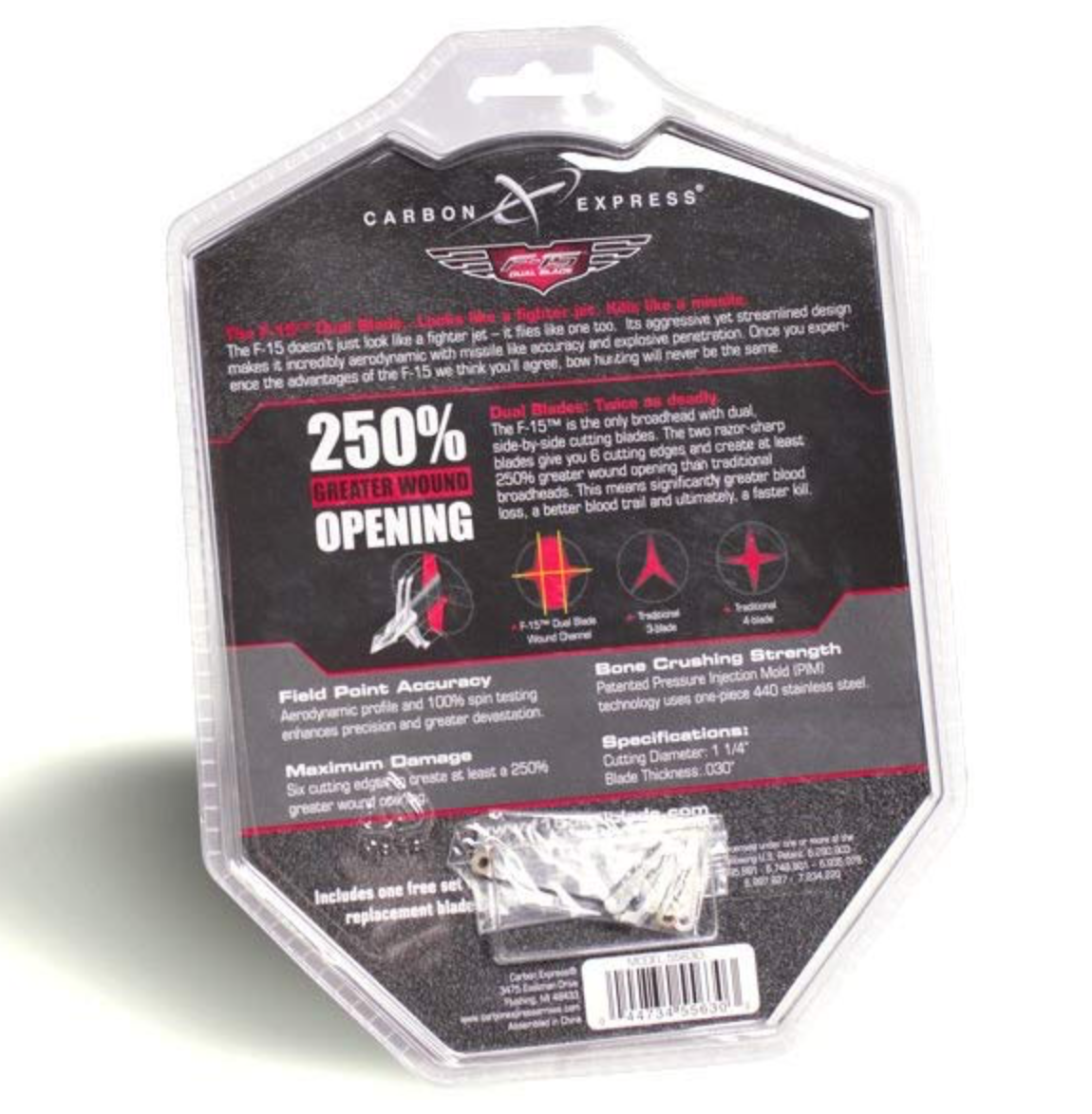 Carbon Express F-15 Broadheads 100 Grain 250% Greater Wound Channel ( 6 Packs )