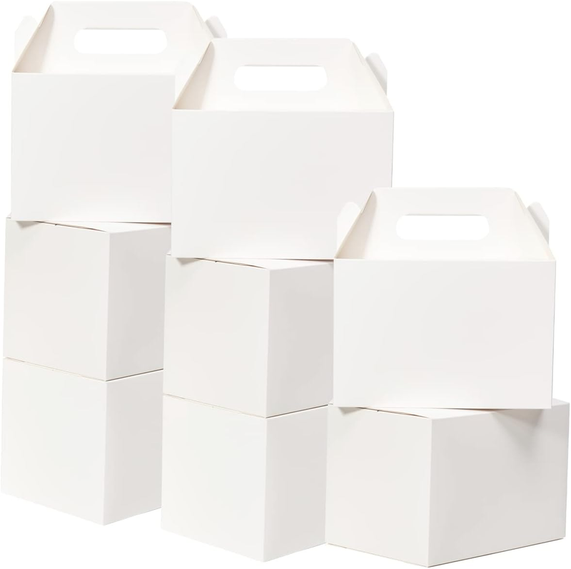 15 Pcs Large Treat Boxes 9X6X6 Inch White Gable Gift Boxes with Handle Kraft Lun