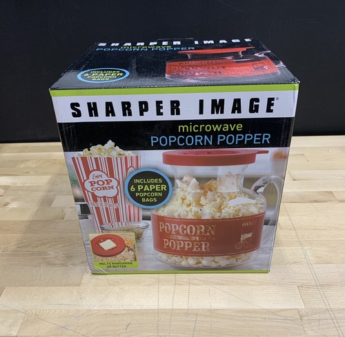 SHARPER IMAGE MICROWAVE POPCORN POPPER Includes 6 Paper Popcorn Bags New in Box