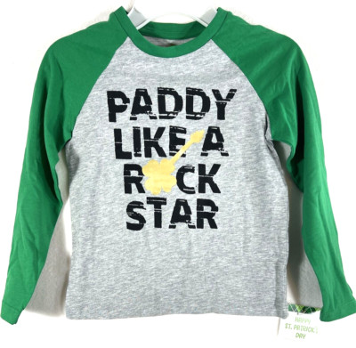 St. Patrick's Day PADDY LIKE A ROCK STAR LS Shirt Kid XS(5) Pullover Green NWT