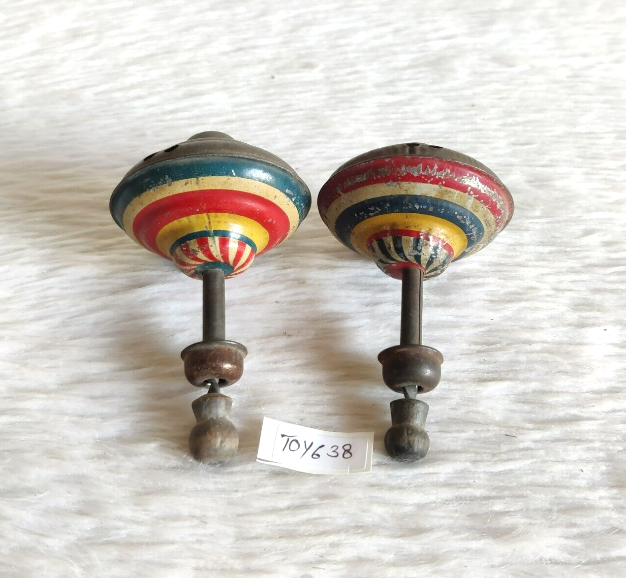 Vintage Round Automatic Spinning Top Tin Toy Japan Old Kids